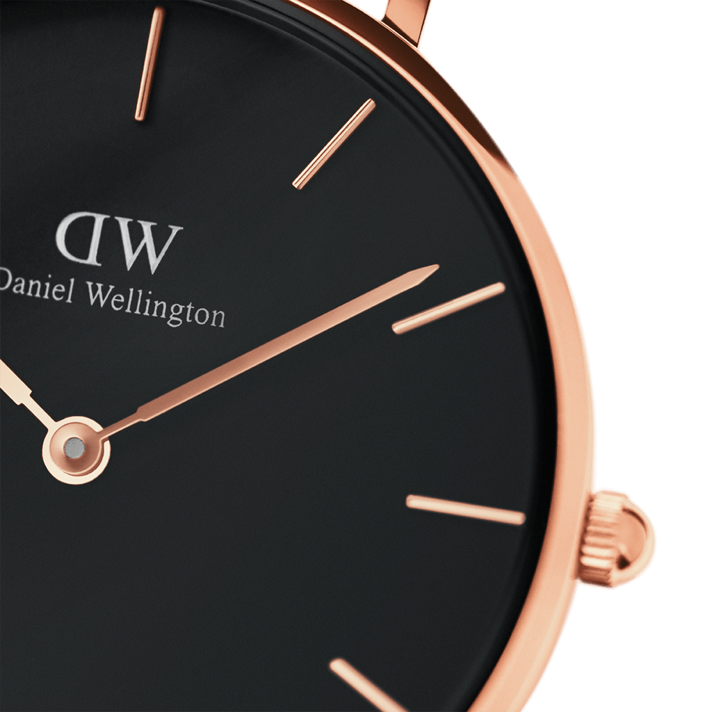 DW Petite Melrose Black Rose Gold Watch